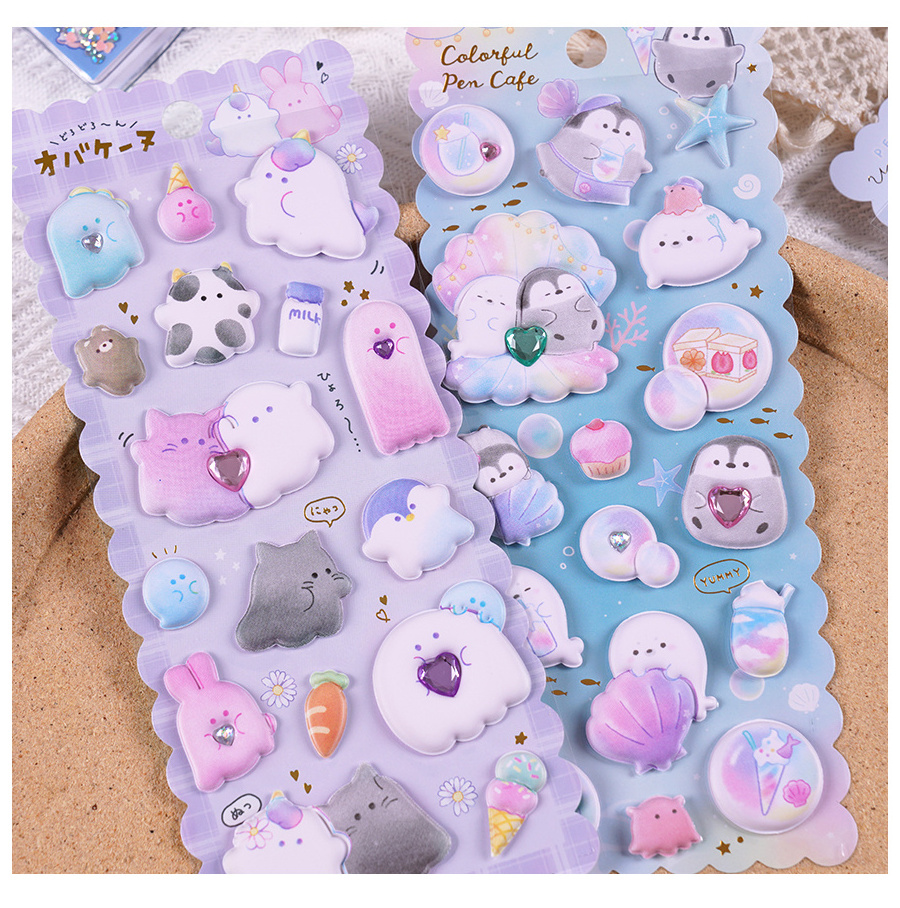 SHANLE Wholesale Cute Animal 3D Puffy Sticker Cartoon Kawaii Lovely Ghost Penguin Dog Rabbit Unicorn Thick Foam Deco Sticker