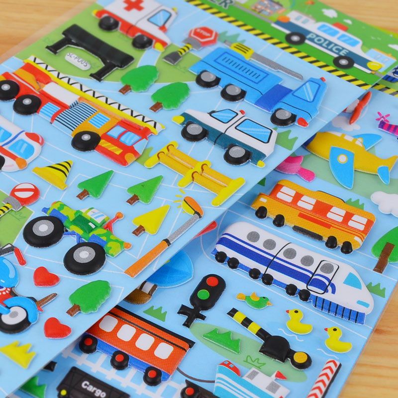 SHANLE Wholesale Cartoon Car Bubble Sticker Fun Boy Deco Stationery Puffy Sticker Set Custom Notebook Aesthetics EVA Sticker 3D