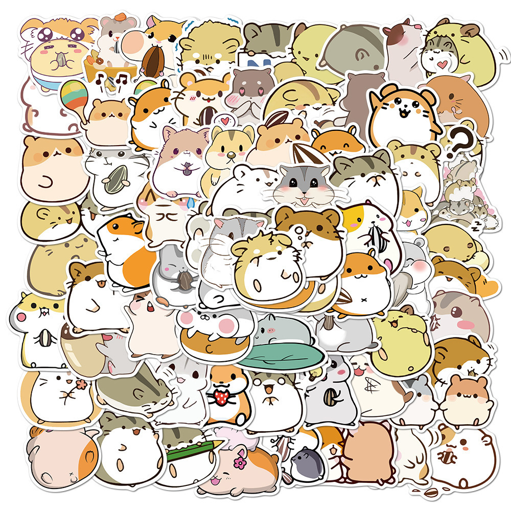 100pcs/bag Waterproof Removable PET Kawaii Hamster PVC Sticker  Cute Animal Mouse Sticker bag For Suitcase Motorcycle Note Decor