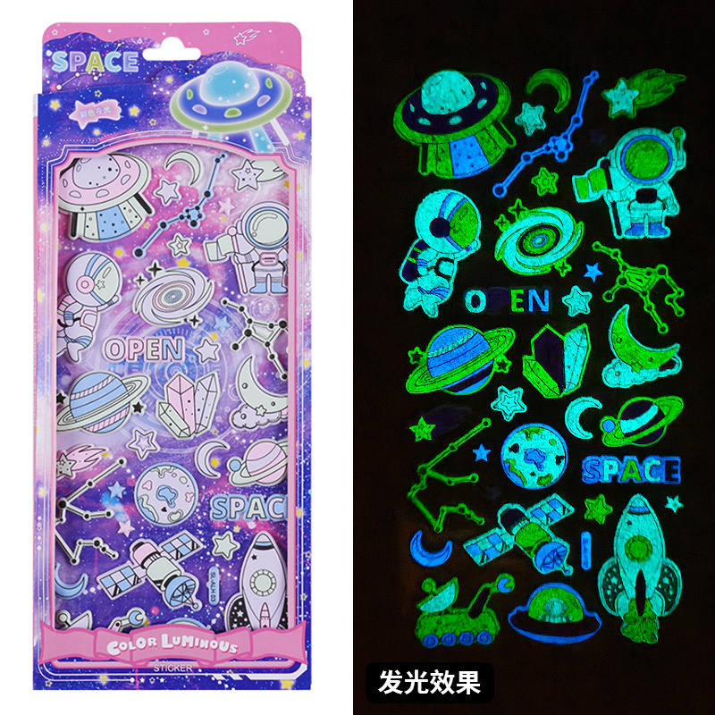 SHANLE 3D Puffy Foam Luminous Sticker Cartoon Space Universe Spaceman Pattern Customize Wholesale