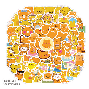 100Pcs Cute Orange Korean Bear Decorative laptop guitar Sticker Bag For Kid Wall Book Bedroom PVC Waterproof Cartoon Label Decal