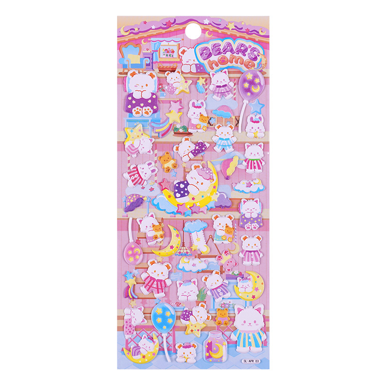 SHANLE Wholesale Cute Fairy Polar Bear Bubble Sticker Sheet Cartoon Animal Puffy Sticker Custom Kids Deco Phone Case PVC Sticker