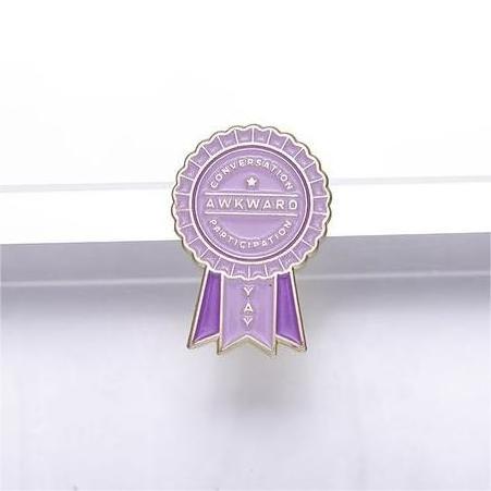 Personalize Wholesale Designer Free Design Award Silver Metal Purple Glitter Ribbon Eye Dagger Champion Ribbon Enamel Pin Badge