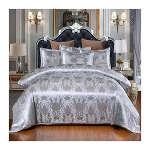 Hot Sale Luxury Customize Satin Silk Polyester Bedding Set Grey 228x228cm Jacquard  Bedding Set