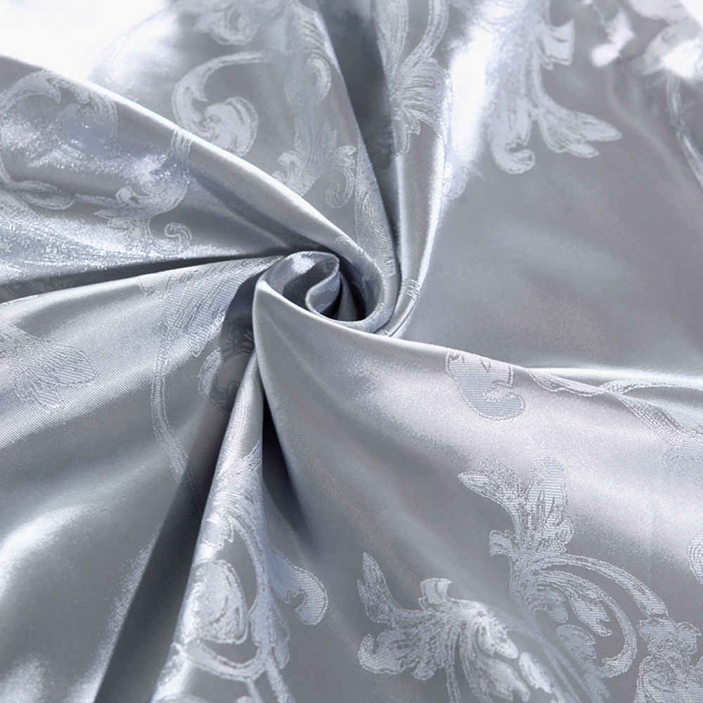 Hot Sale Luxury Customize Satin Silk Polyester Bedding Set Grey 228x228cm Jacquard  Bedding Set