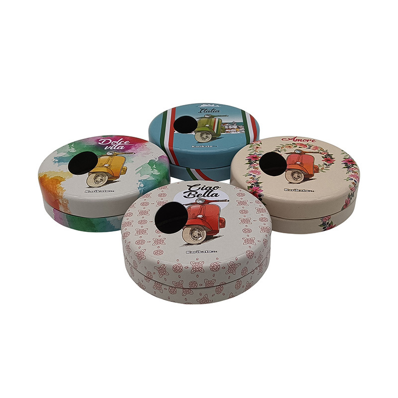 Manufacturer custom wholesale tinplate mint candy sealed iron box lid can be rotated candy packaging tin boxes