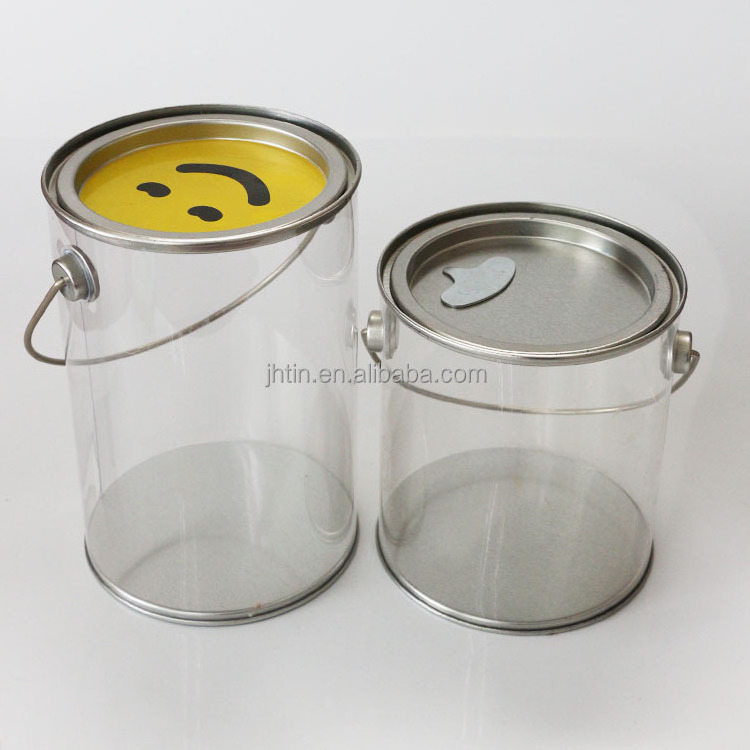 Hot sale clear PVC cheap plastic bucket with metal lid and bottom