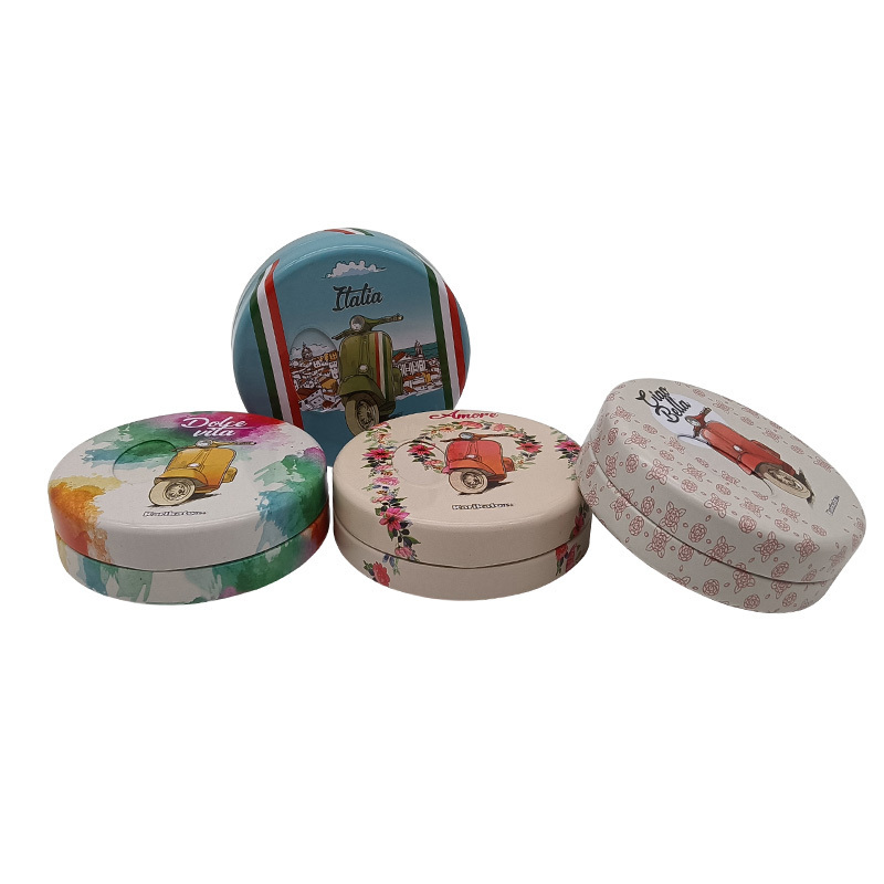 Manufacturer custom wholesale tinplate mint candy sealed iron box lid can be rotated candy packaging tin boxes