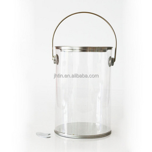 Hot sale clear PVC cheap plastic bucket with metal lid and bottom