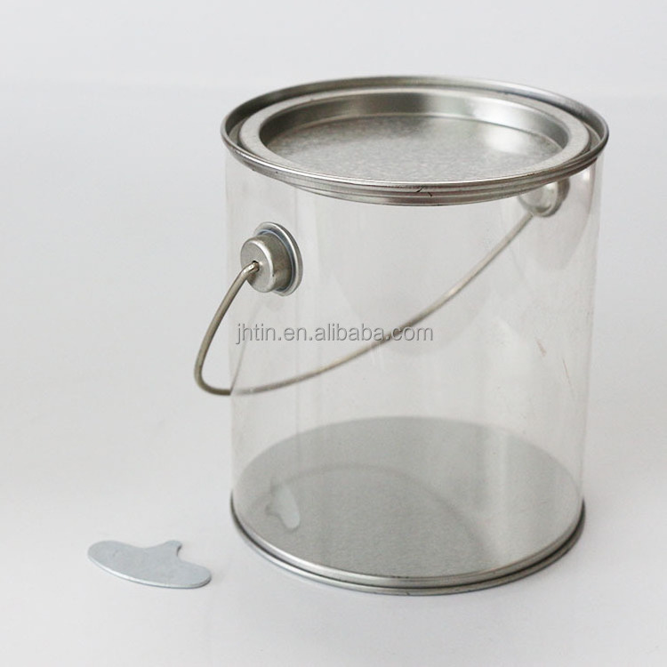 Hot sale clear PVC cheap plastic bucket with metal lid and bottom