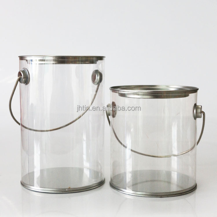 Hot sale clear PVC cheap plastic bucket with metal lid and bottom