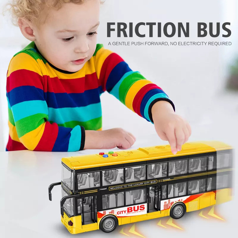 Can Open The Door 1/16 Inertia Bus Toys Double-decker Simulation Inertia Bus Model Toy