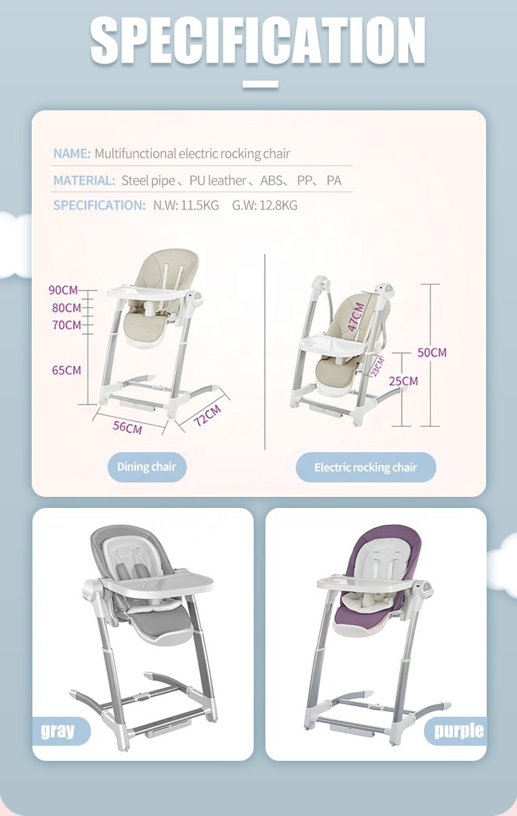 OEM Portable Food Table Highchair Electric Sitting Chair 3 in 1 Swing Rocking Dinning Baby Chairs for Baby Newborn