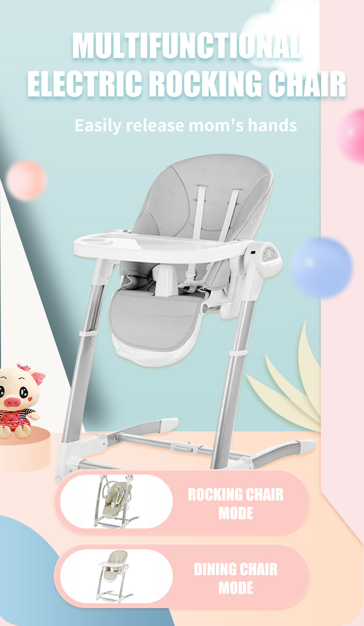 Customize Logo Luxury Foldable Plastic Feeding Dining Highchair Multi Functional Electric Baby Swing Rocker High Chair