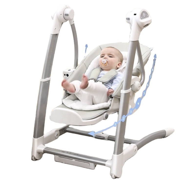 Customize Logo Luxury Foldable Plastic Feeding Dining Highchair Multi Functional Electric Baby Swing Rocker High Chair