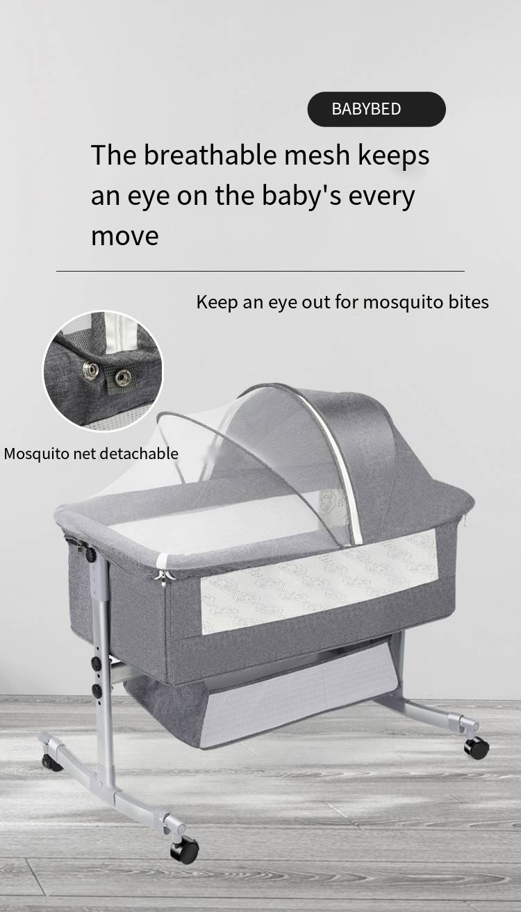 New Design Safety Newborn Baby Rocking Bed Comfortable Square Folding Baby Cot Swing Grey Color Cradle Bedside Bassinet