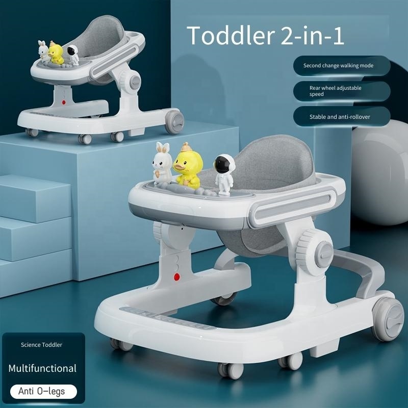 2023 Anti Rollover Kids Baby Trolley Walker Toy Toddler Activiry Tray Optional Auxiliary Push Handle Baby Walker With Music Toy