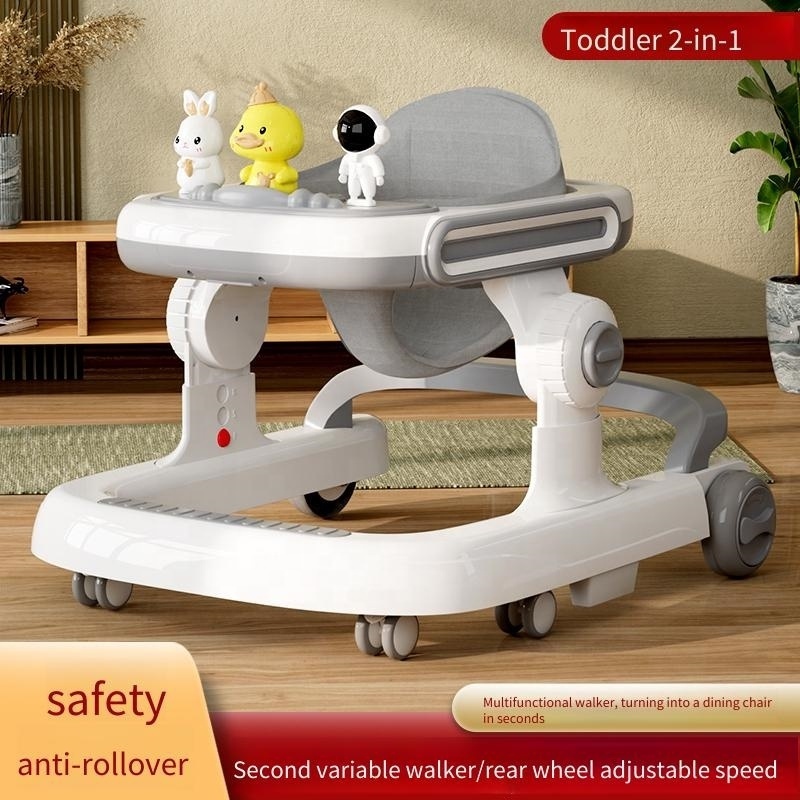 2023 Anti Rollover Kids Baby Trolley Walker Toy Toddler Activiry Tray Optional Auxiliary Push Handle Baby Walker With Music Toy