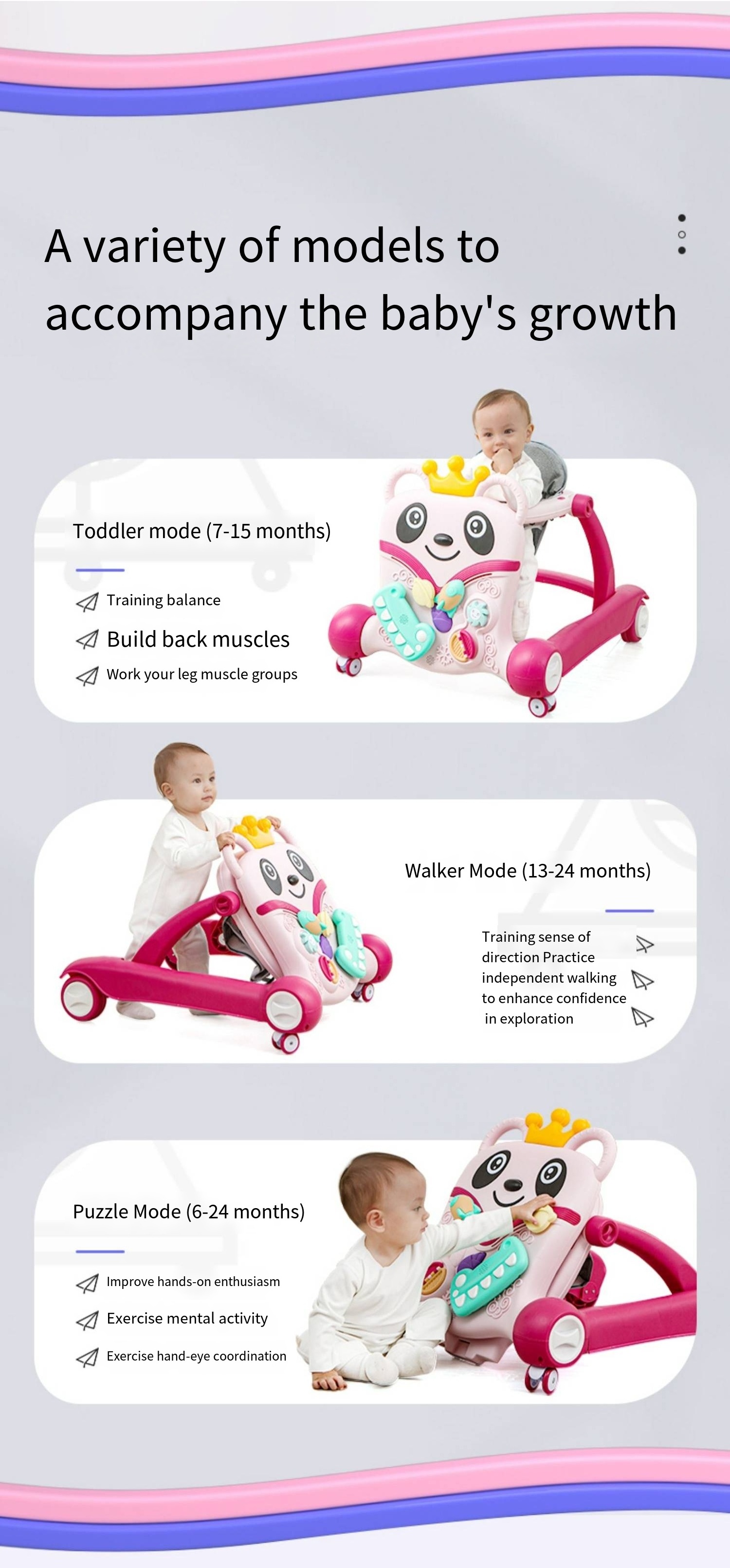 Cute Bear Prevent O Leg Ride on 4 Wheels Toddler Vehicle 3 in 1 Baby Walker for Babies with Music and Seat