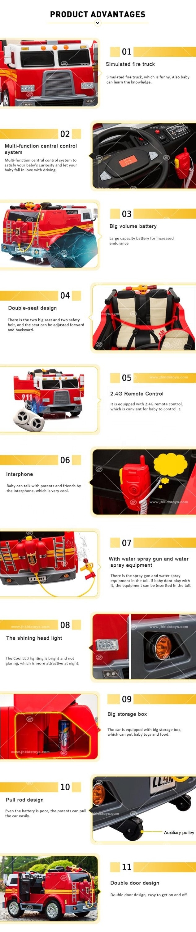 Cool style Fire Truck Two Seat Kids Electric 12V Battery Vehicle Remote Control Kids Police Car