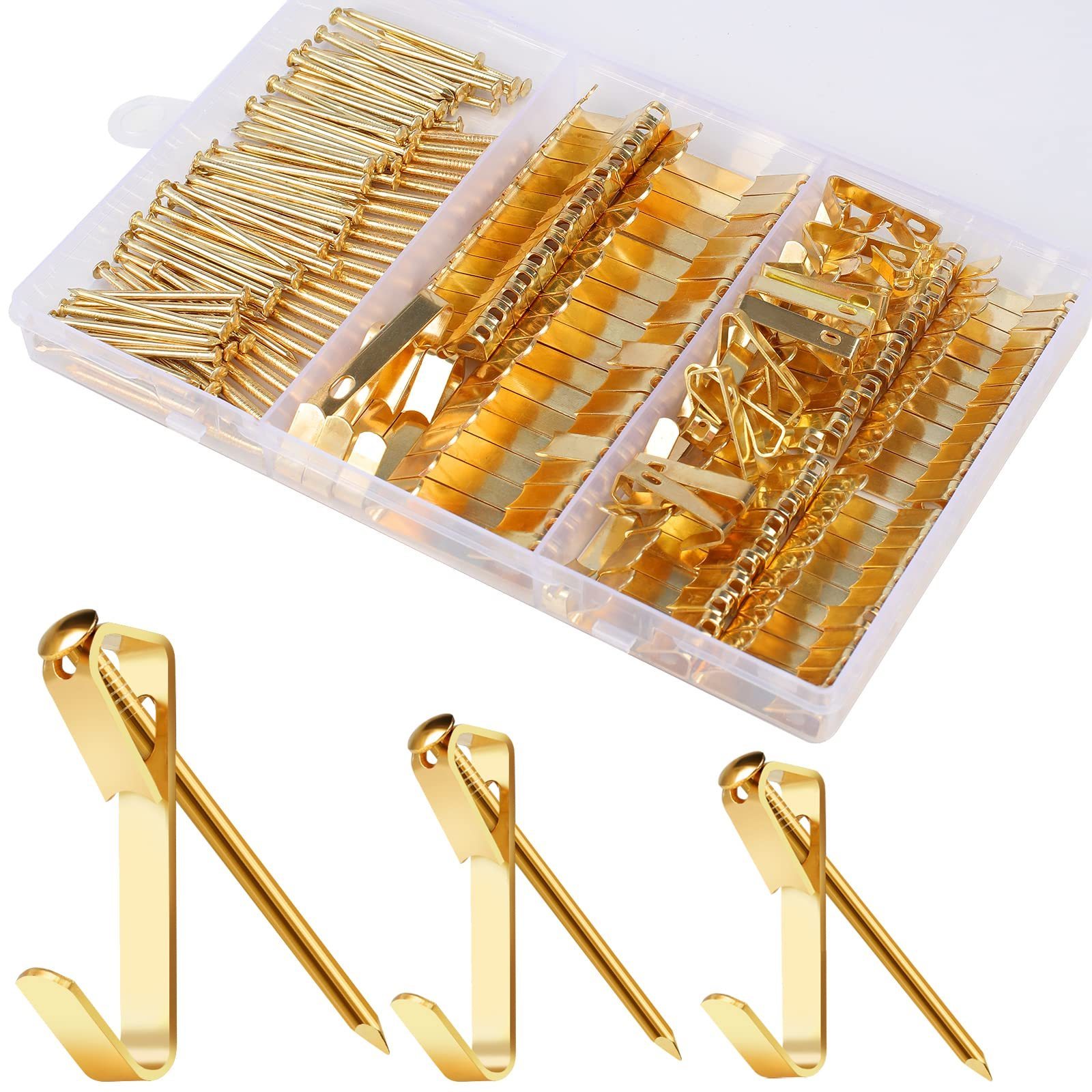 Picture Hanging Kit DIY Assortment with Wire Picture Hangers Hooks Nails and Hardware for Frames