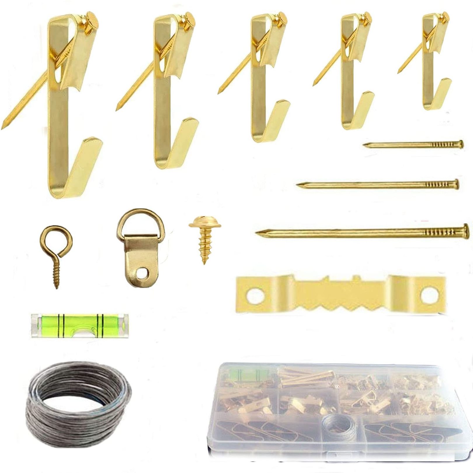 Picture Hanging Kit DIY Assortment with Wire Picture Hangers Hooks Nails and Hardware for Frames