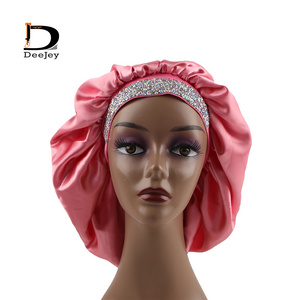 Custom Logo Soft Satin Bonnets Double Sided Designer Hair Bling Bonnet for Women