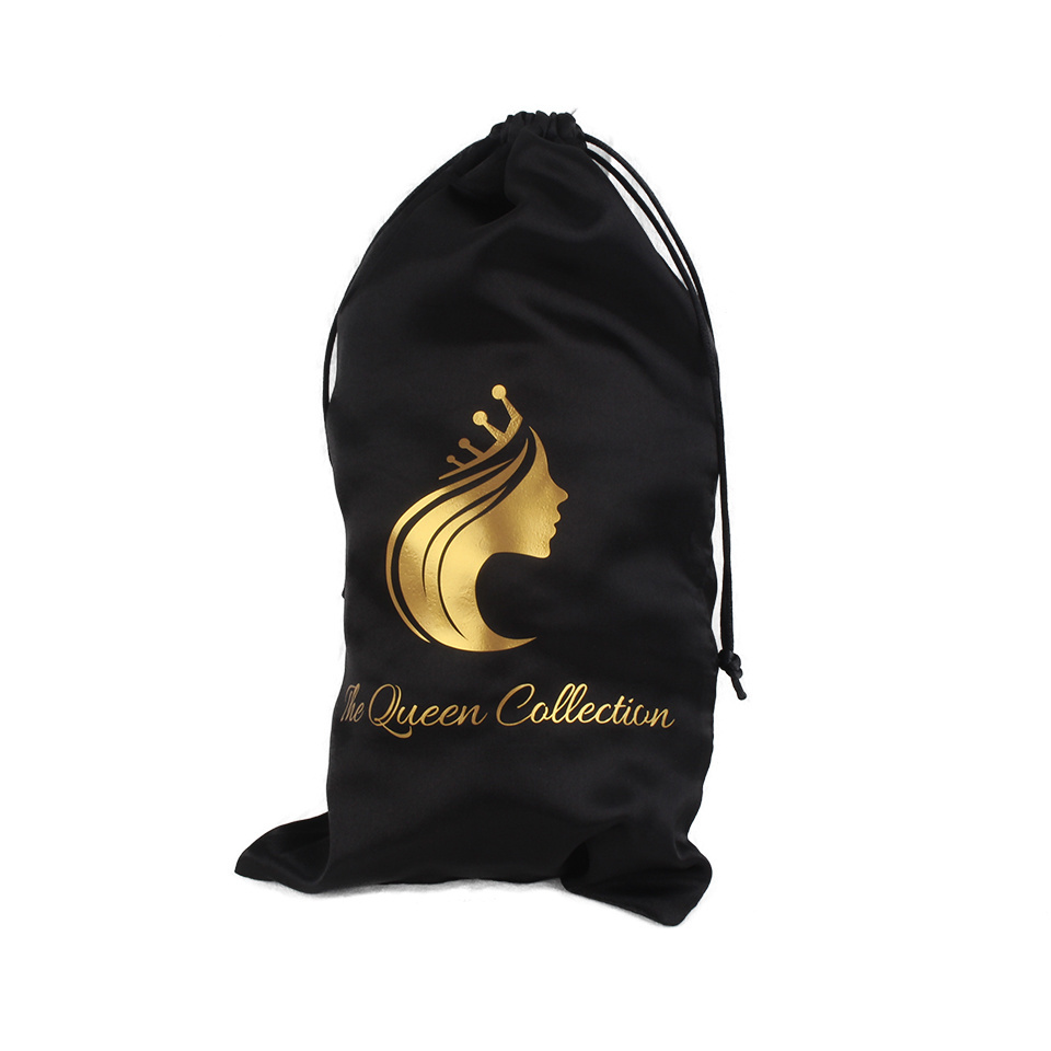 satin bags hair extension packaging design with custom brand company name logo printing