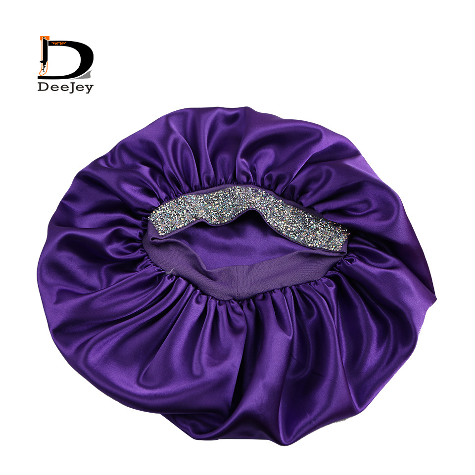 Custom Logo Soft Satin Bonnets Double Sided Designer Hair Bling Bonnet for Women