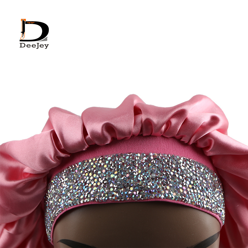 Custom Logo Soft Satin Bonnets Double Sided Designer Hair Bling Bonnet for Women