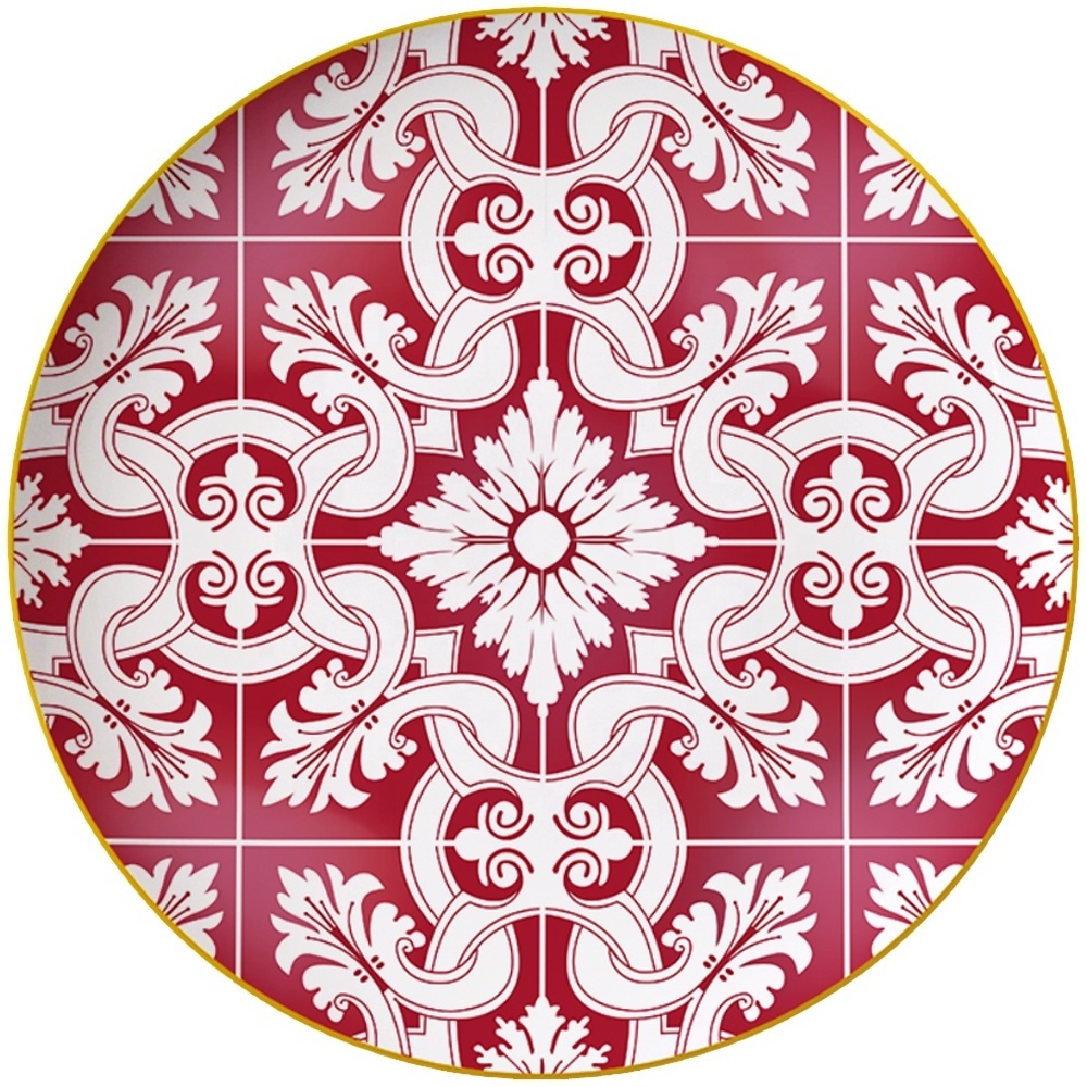 Wholesale chinese wedding dinnerware red and white plates luxury bone china dinner set modern printed ceramic plates