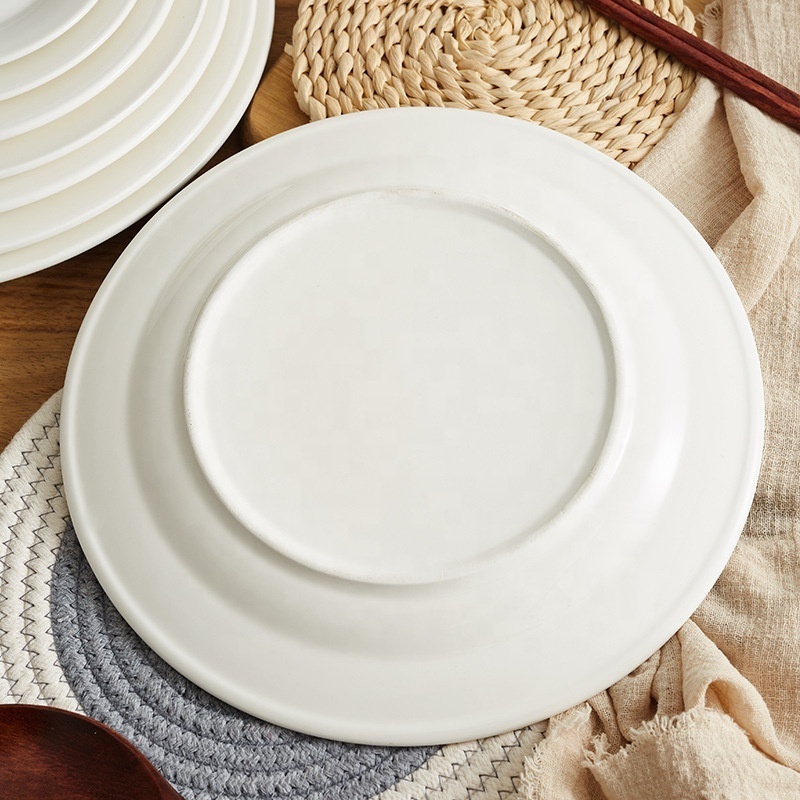 Wholesale cheap bulk stock ceramic flat plate round white blank ceramic serving platters