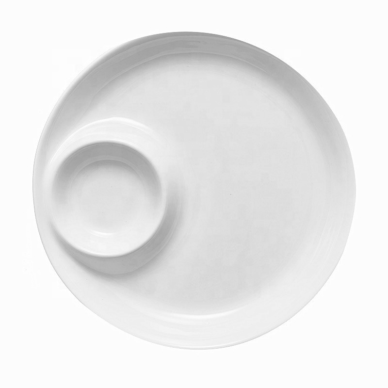 White round porcelain ceramic plates two compartments western style ceramic plates with sauce dish