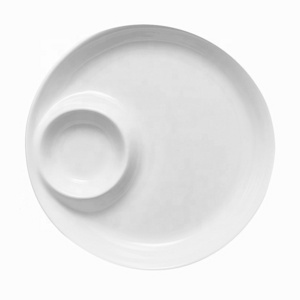 White round porcelain ceramic plates two compartments western style ceramic plates with sauce dish