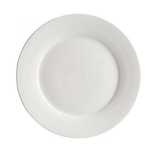 Wholesale cheap bulk stock ceramic flat plate round white blank ceramic serving platters