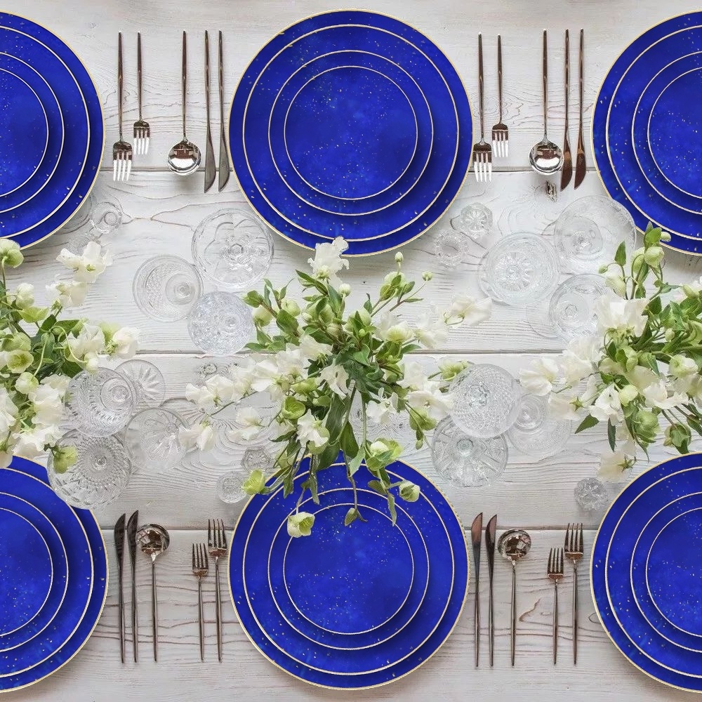 Wedding bone china gold rimmed royal blue charger plates wholesale gold glitter blue charger plates with gold rim