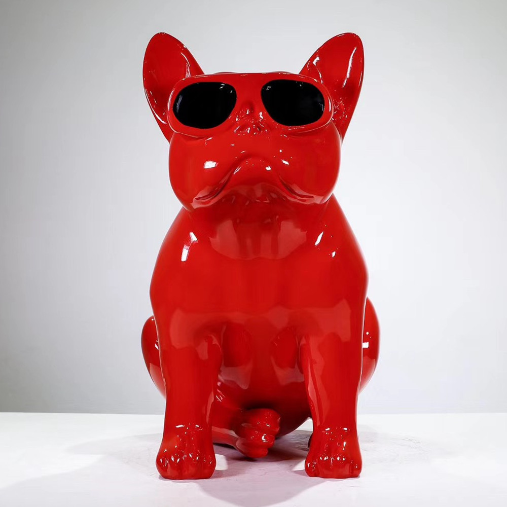 Art Gallery Customization Funny Resin Cowboy Statue Red French Bulldog Statue With Sunglasses