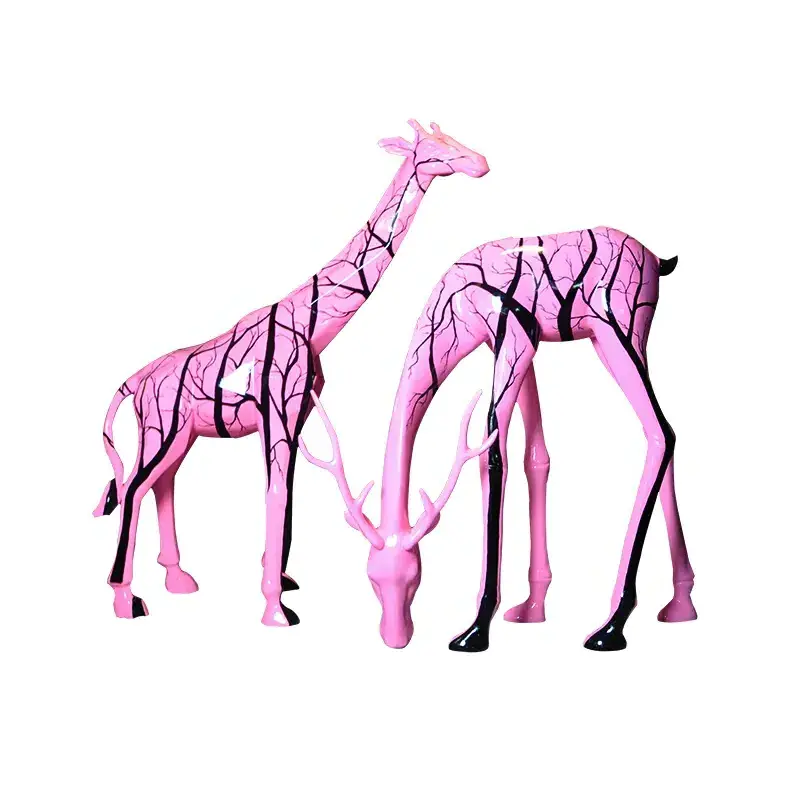 Color Painting Resin Sculpture Custom Life Size Large Fiberglass Giraffe Statue