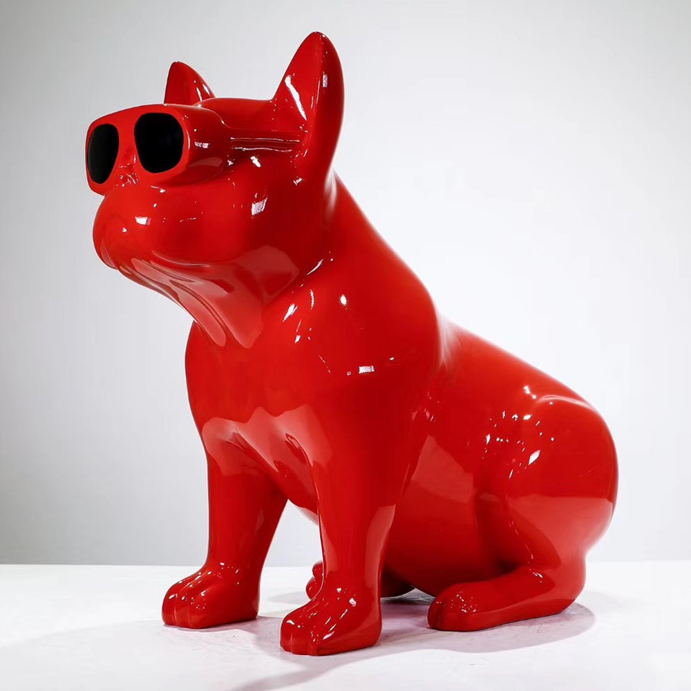 Art Gallery Customization Funny Resin Cowboy Statue Red French Bulldog Statue With Sunglasses