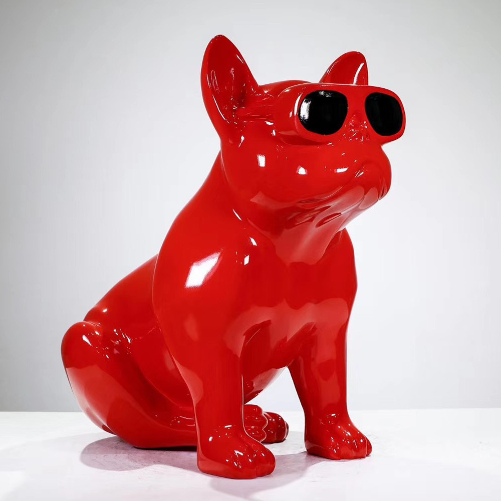 Art Gallery Customization Funny Resin Cowboy Statue Red French Bulldog Statue With Sunglasses