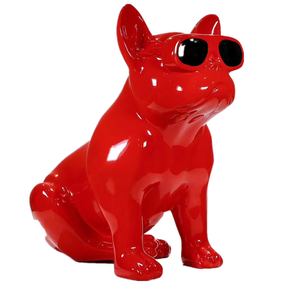 Art Gallery Customization Funny Resin Cowboy Statue Red French Bulldog Statue With Sunglasses