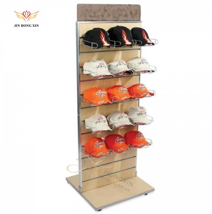 Custom made metal tree stand hooks steel rack with rotating wheels iron display shelf for hat