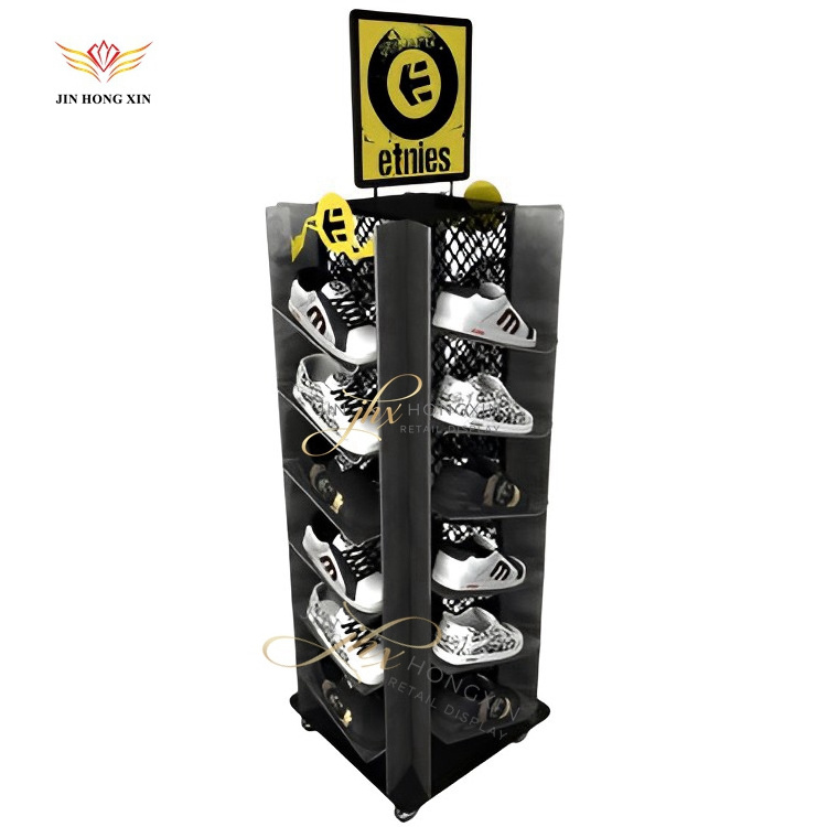 design free standing supermarket shelf display rack retail floor shoes footwear metal wire product display stand rack