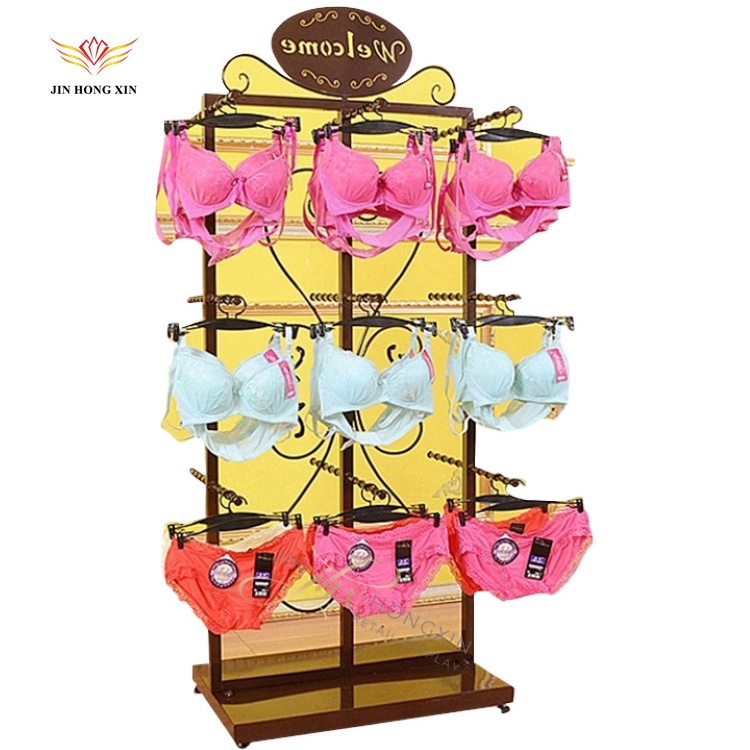 high end underwear showcase metal wall mounted lingerie shop interior design shelves stainless steel bra display stand