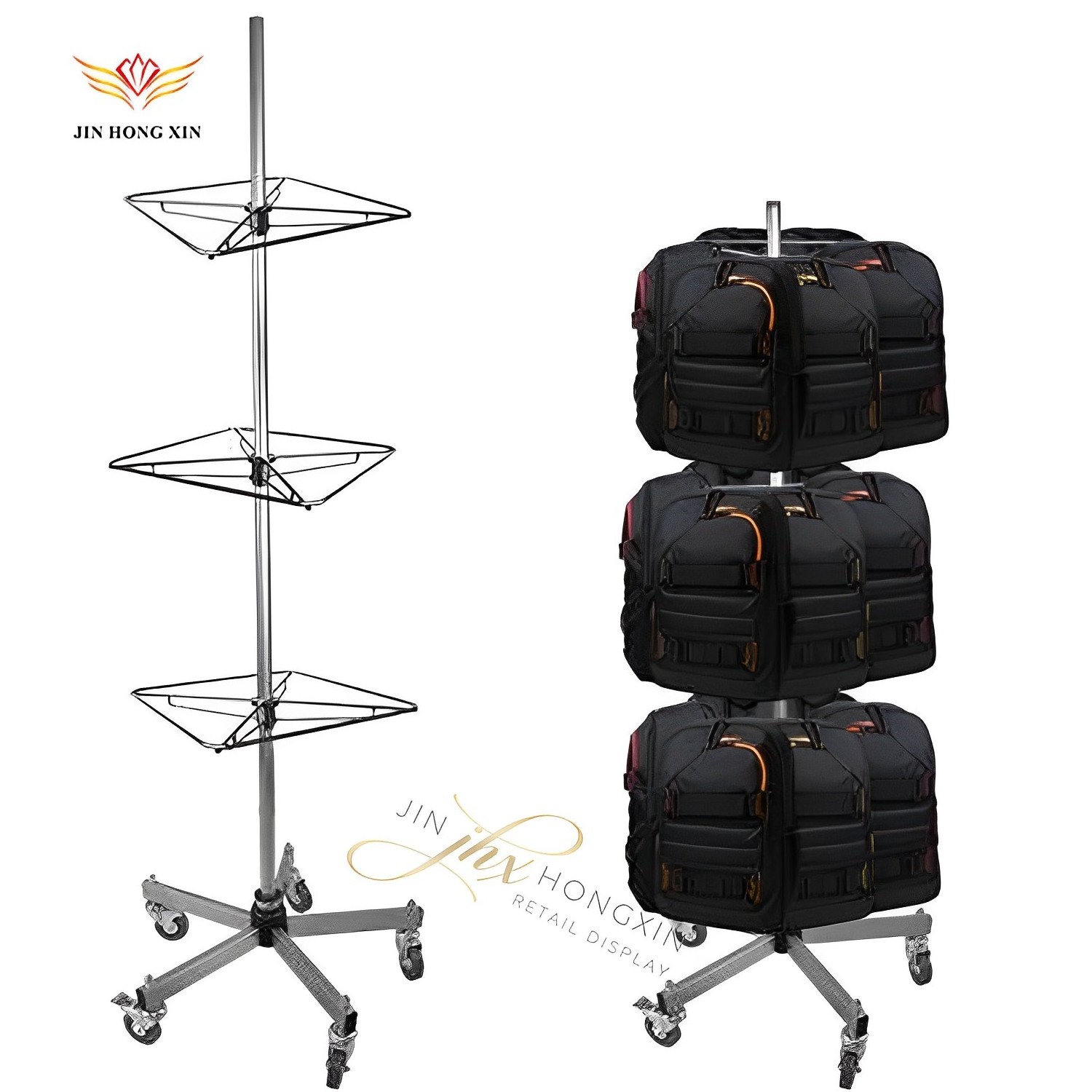 Custom Retail Shop Wholesale Metal Display Stand Steel Floor Stand for School Backpack Advertising Bag Rack