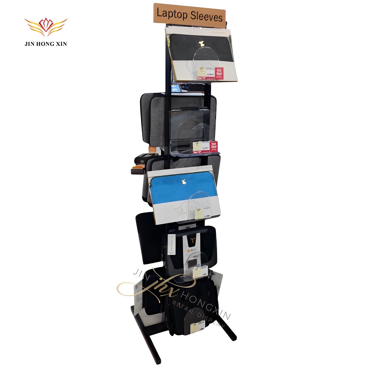 Retail Display Stand for Handbags Metal Backpack Rack with Waterfall J-Hook Arms Organizing Accessories Holder