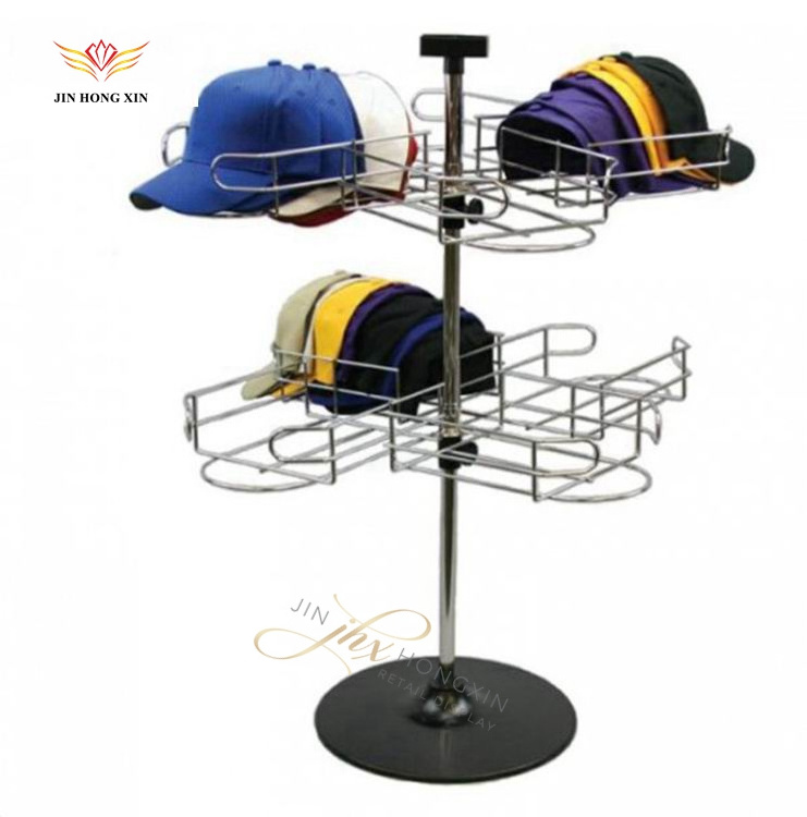 Custom made metal tree stand hooks steel rack with rotating wheels iron display shelf for hat