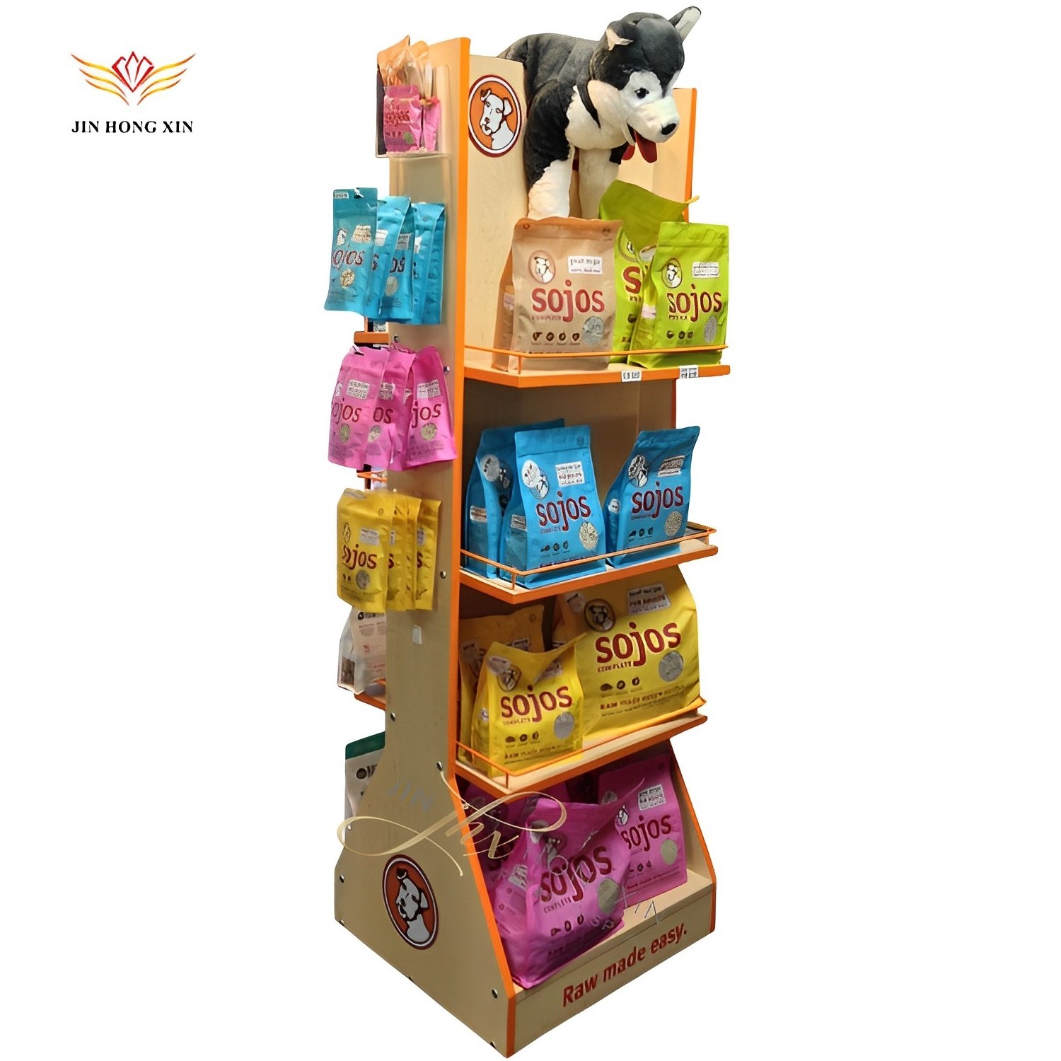 POP Pet Food 4 Tier Retail metal Floor Display Rack Shipper Free Standing Display