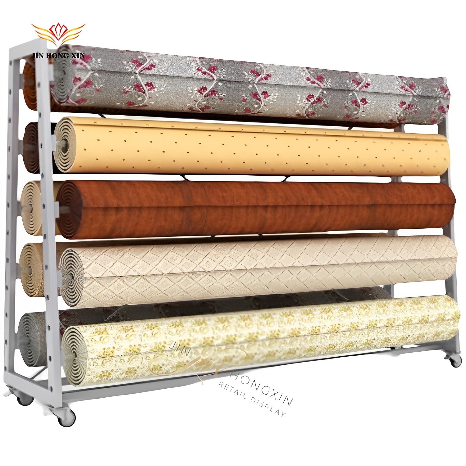 Double Sided Sliver Metal For Textile Fabric Curtain Carpets Rugs Racks Display Sample Rolls Holder Display Racks