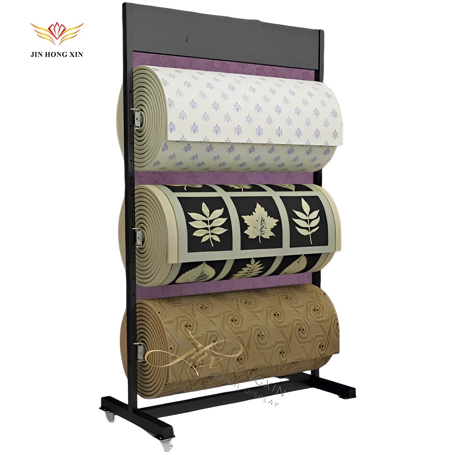 Double Sided Sliver Metal For Textile Fabric Curtain Carpets Rugs Racks Display Sample Rolls Holder Display Racks